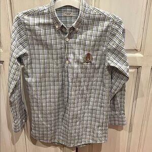 Armani Junior White Green and Blue Plaid Button Down Shirt
